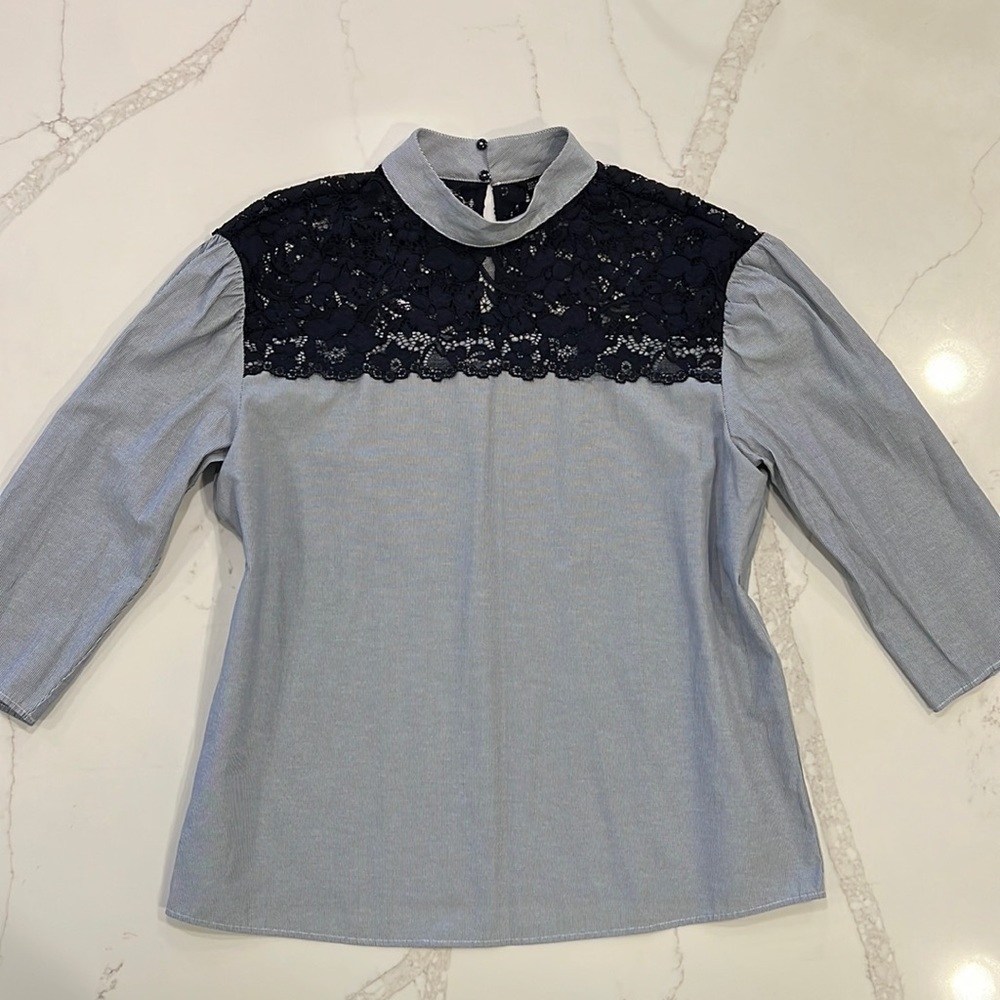 Zara Chambray and Lace Blouse